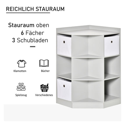 Children's Storage Shelf, 3 Fabric Drawers, Grey MDF
