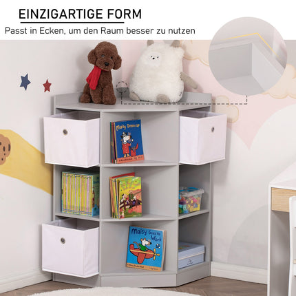 Children's Storage Shelf, 3 Fabric Drawers, Grey MDF