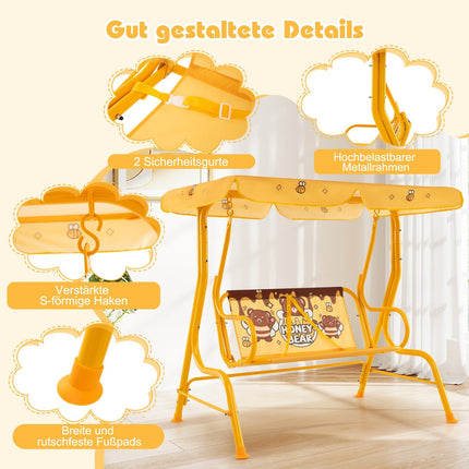 Children's Swing with Adjustable Canopy, Metal Frame, Yellow