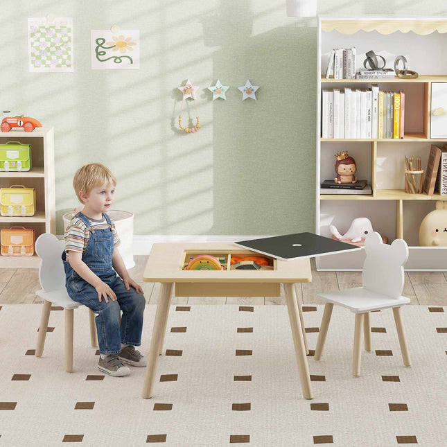 Children's Table Set with 2 Bear Chairs, Storage, Ages 3-6