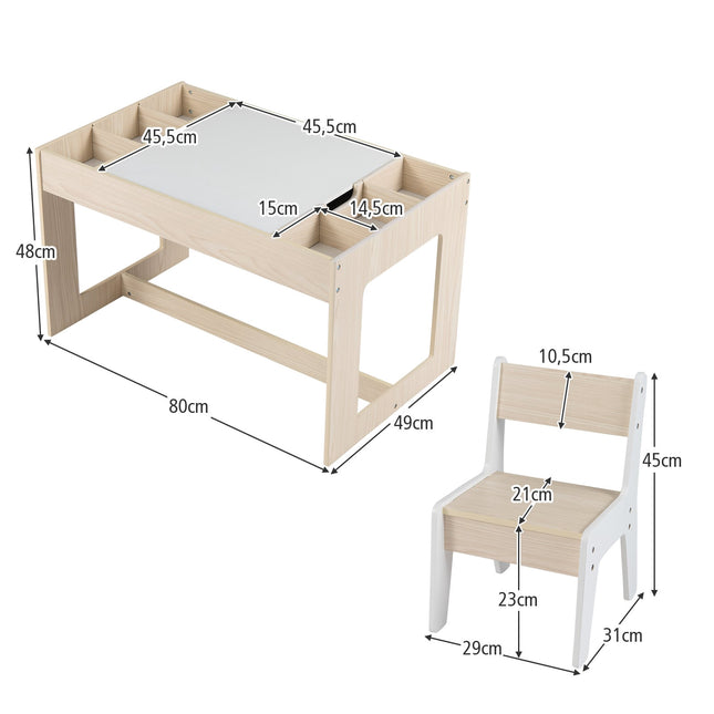 Children's Table Set with 2 Chairs, Dual-Sided Top