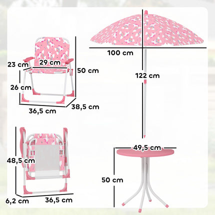 Children's Table Set with Umbrella, Pink, 4-Piece