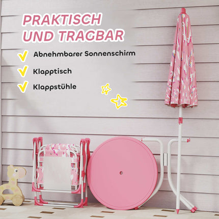 Children's Table Set with Umbrella, Pink, 4-Piece