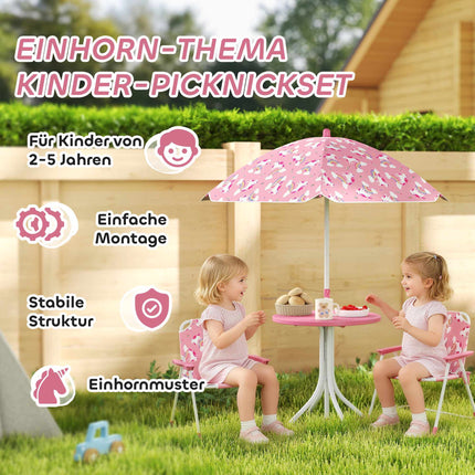 Children's Table Set with Umbrella, Pink, 4-Piece