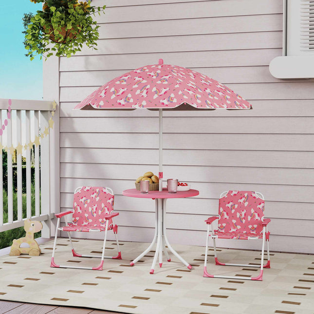 Children's Table Set with Umbrella, Pink, 4-Piece
