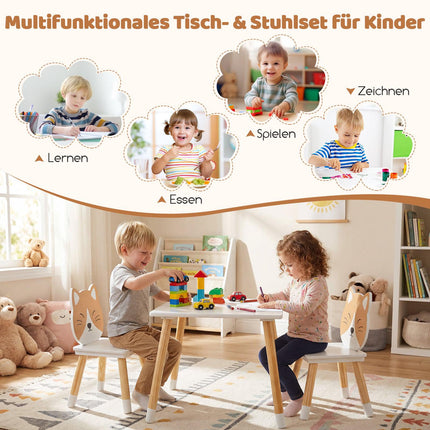 Children's Table and 2 Chairs Set, White, Pine Legs