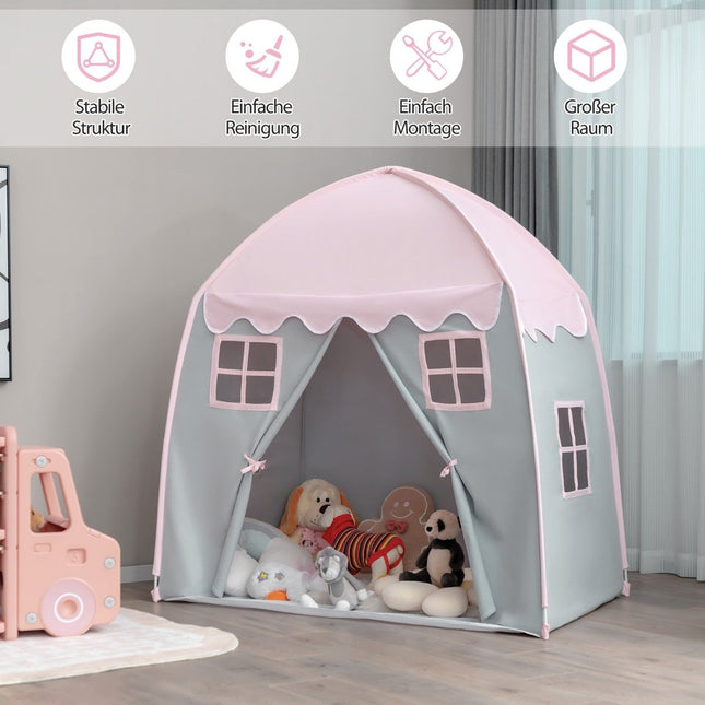Children's Tent Large Princess Tent with Carry Bag Anti-Slip Mat Zipper Pink