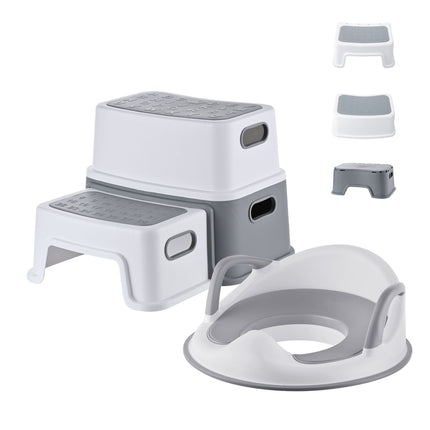 Children's Toilet Seat with Step Stool – Grey, White