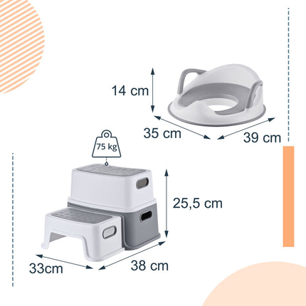 Children's Toilet Seat with Step Stool – Grey, White