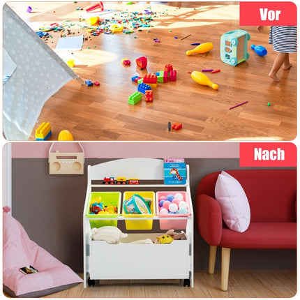 Children's Toy Storage Shelf with Wheels, White MDF