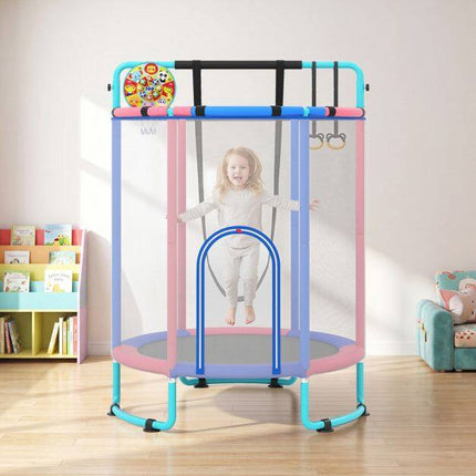 Children's Trampoline 6-in-1 with Swing & Gymnastic Bar, Blue