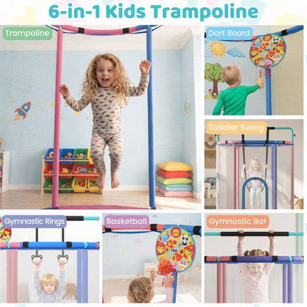 Children's Trampoline 6-in-1 with Swing & Gymnastic Bar, Blue