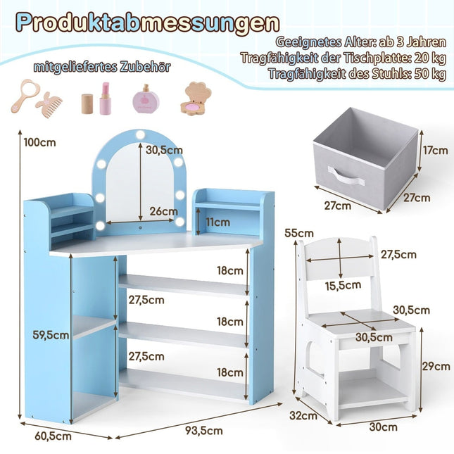 Children's Vanity Set with Mirror & Lights – Blue