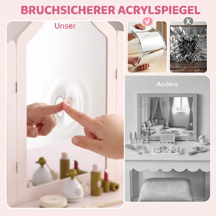 Children's Vanity Table Set with Stool and Mirror, Pink