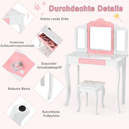Children's Vanity Table with Mirror and Drawer – White
