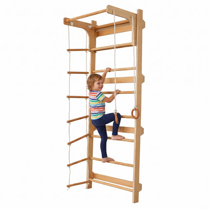 Children's Wall Bars with Pull-Up Bar, Natural Wood