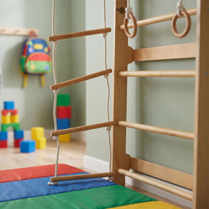Children's Wall Bars with Pull-Up Bar, Natural Wood