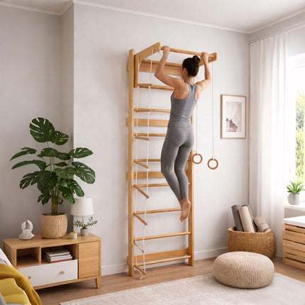 Children's Wall Bars with Pull-Up Bar, Natural Wood