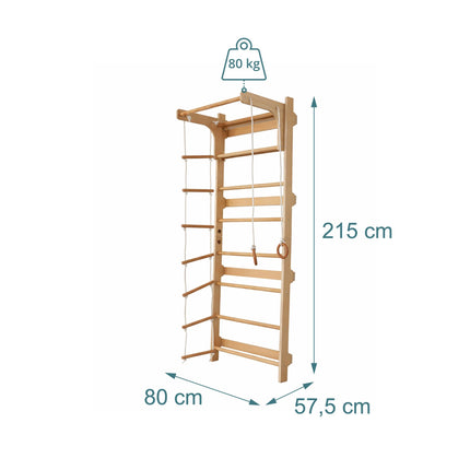 Children's Wall Bars with Pull-Up Bar, Natural Wood