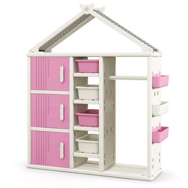 Children's Wardrobe with Clothes Rail and Shelves, Pink