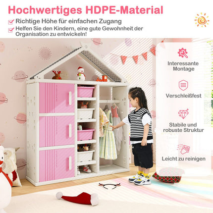 Children's Wardrobe with Clothes Rail and Shelves, Pink