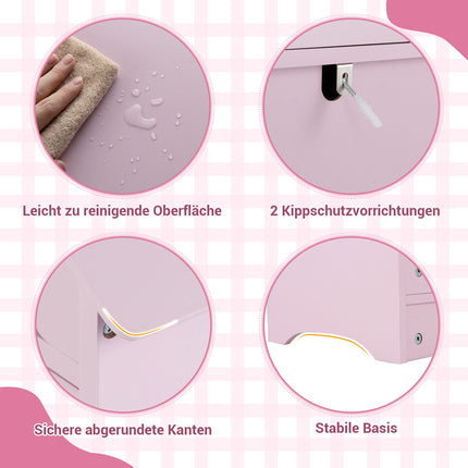 Children's Wardrobe with Mirror, Pink/White, Roof Design