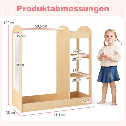 Children's Wardrobe with Mirror, Solid Wood, 100 cm