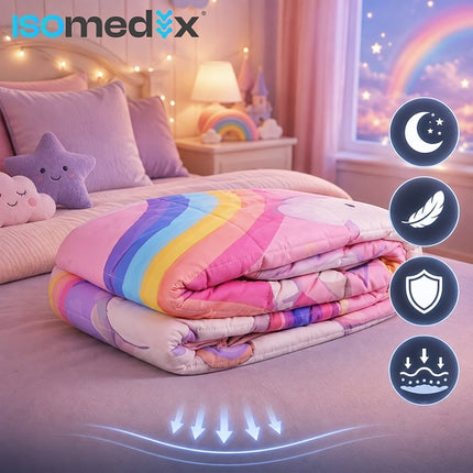 Children's Weighted Blanket 3 kg 100 x 150 cm, Pink, Unicorn Print, Glass Beads