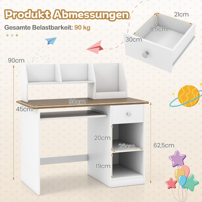 Children's Wooden Desk with Storage, 90x45x90 cm, Natural