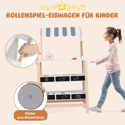 Children's Wooden Ice Cream Cart with 6 Toys & Shelves
