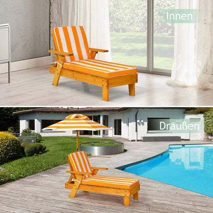 Children's Wooden Sun Lounger with Adjustable Canopy