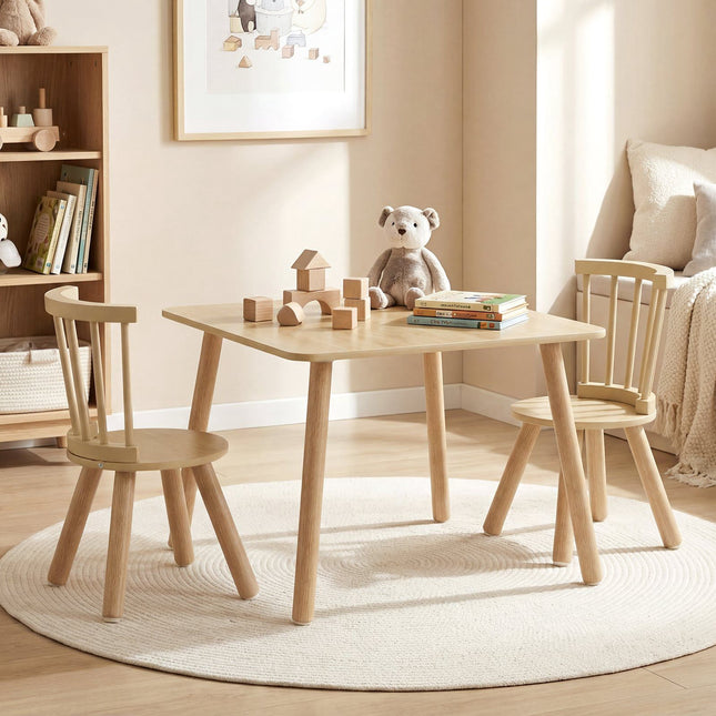 Children's Wooden Table and 2 Chair Set with Spindle Back