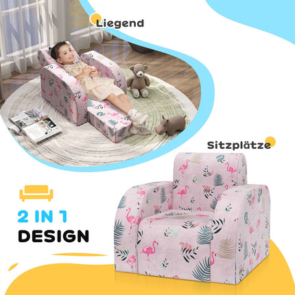 Children's sofa in Flamingo pattern, foldable and collapsible