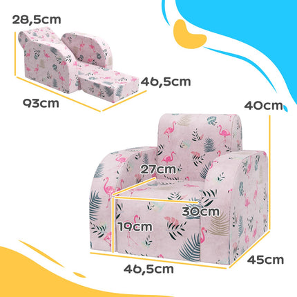 Children's sofa in Flamingo pattern, foldable and collapsible