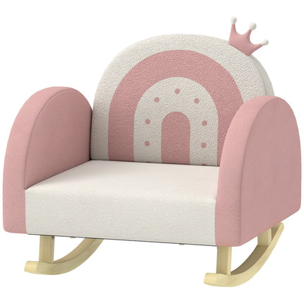 Children's rocking chair, velvet, pink, crown and rainbow decor