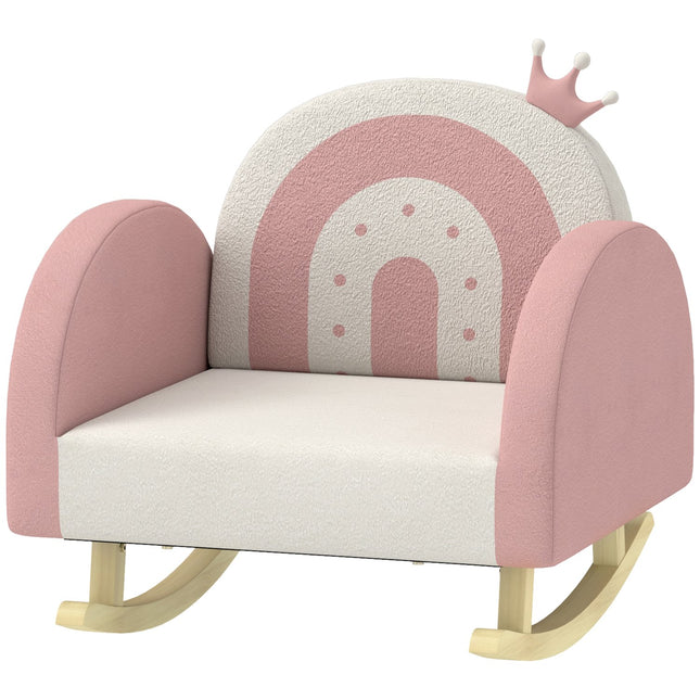 Children's rocking chair, velvet, pink, crown and rainbow decor