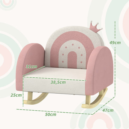 Children's rocking chair, velvet, pink, crown and rainbow decor