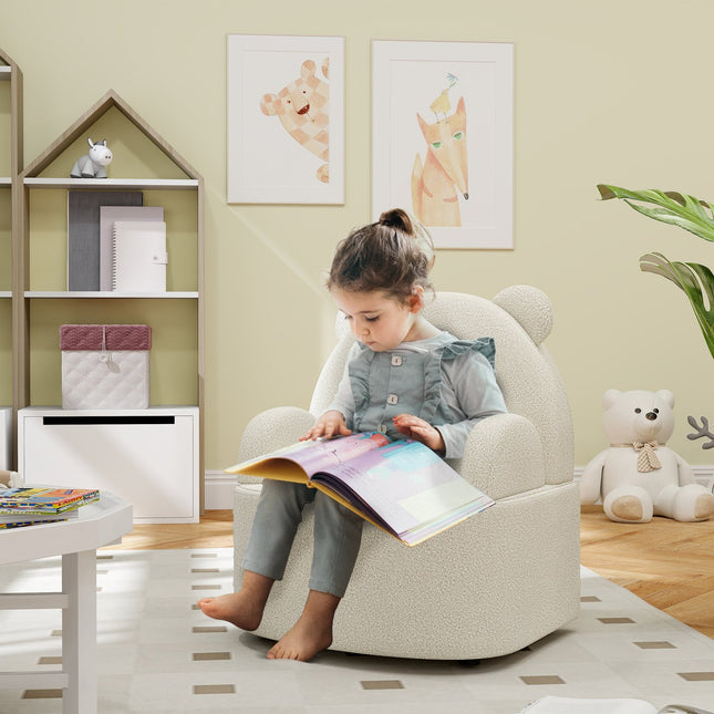 Bear-shaped armchair for children, Soft Teddy Fleece, Beige