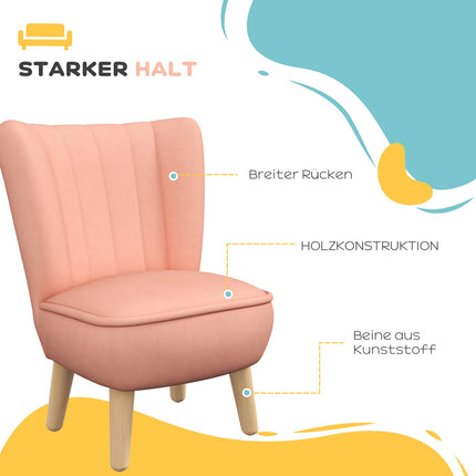 Pink Velvet Children's armchair, 3-7 years, wooden legs