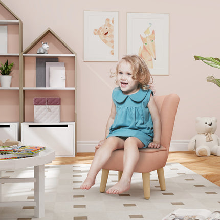 Pink Velvet Children's armchair, 3-7 years, wooden legs