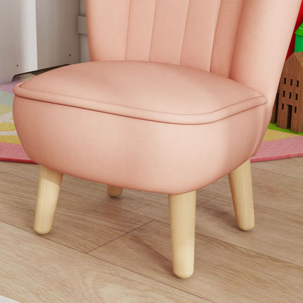Pink Velvet Children's armchair, 3-7 years, wooden legs