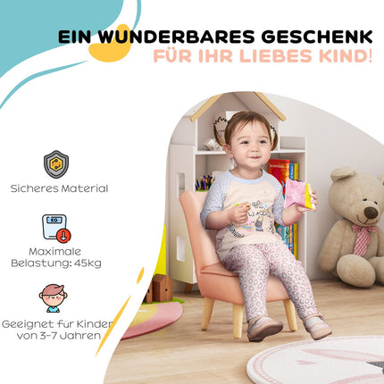 Pink Velvet Children's armchair, 3-7 years, wooden legs