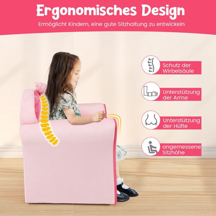 Children's armchair with backrest & armrests & cute patterns & foam children's sofa pink