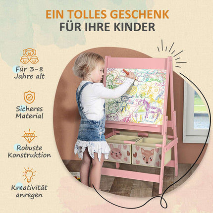 Children's 3-in-1 easel, pink, whiteboard and paper roll
