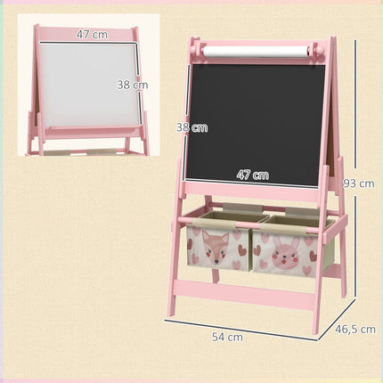 Children's 3-in-1 easel, pink, whiteboard and paper roll