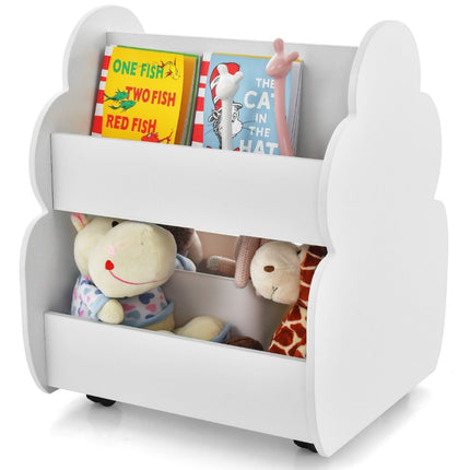 Children's bookcase on wheels Children's shelf with spacious storage space 52 x 47 x 63 cm White