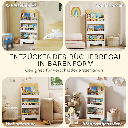 Children's Wooden Bookshelf, 3 Shelves, White, 55x15x110 cm