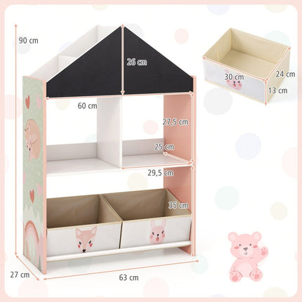 Children's bookcase with blackboard &amp; 2 boxes &amp; 6 compartments Children's shelf Children's room shelf Pink