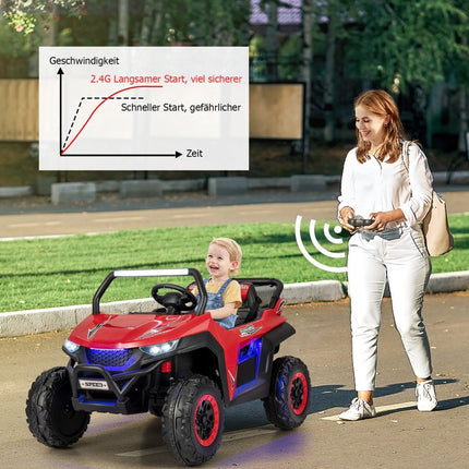 Children's car, mobile off-road vehicle with 2 seats and remote control, 118 x 74 x 71 cm, red