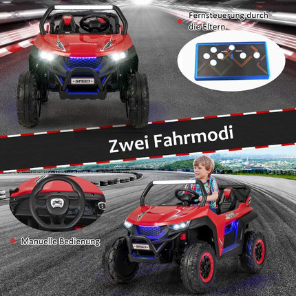 Children's car, mobile off-road vehicle with 2 seats and remote control, 118 x 74 x 71 cm, red